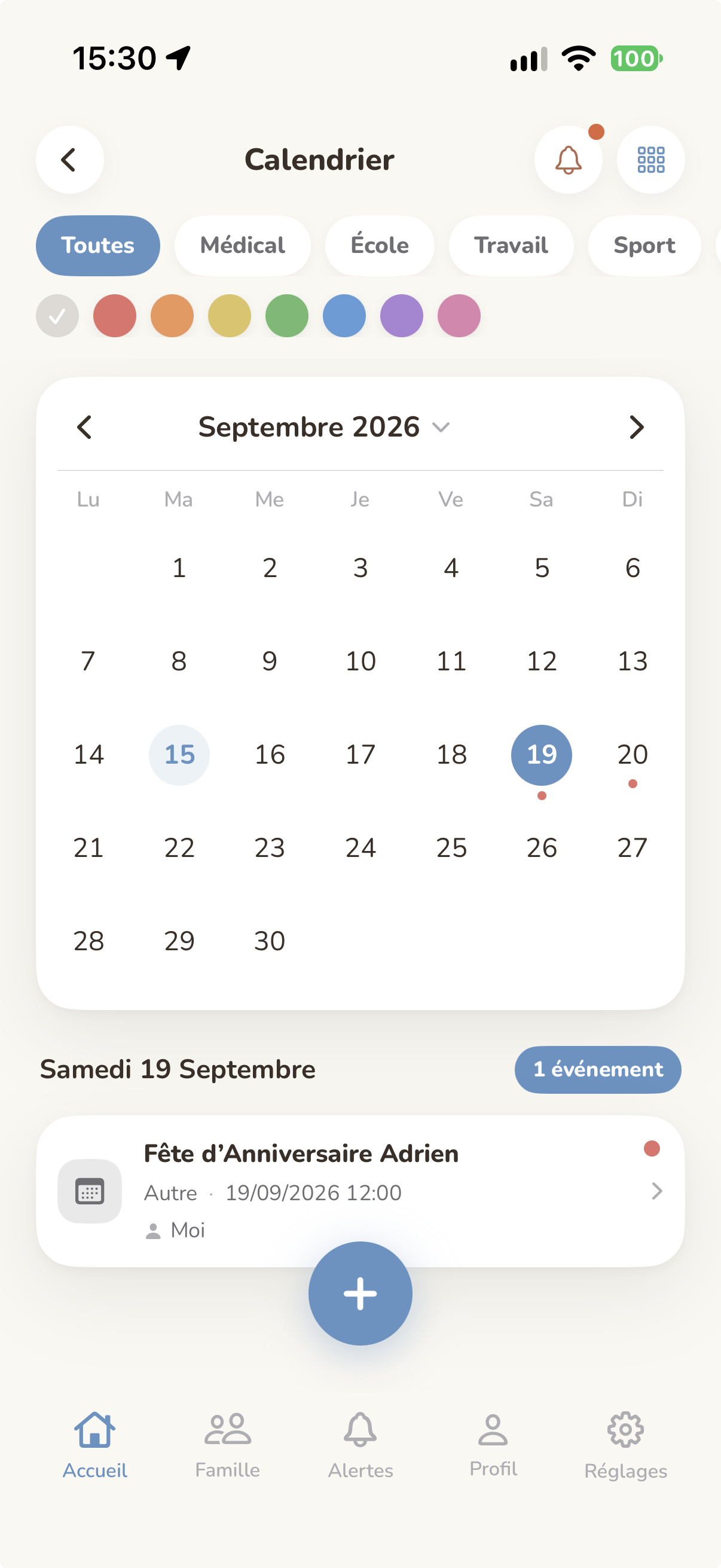 Aperçu du module Calendrier